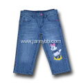 elastic waist blue jeans with print